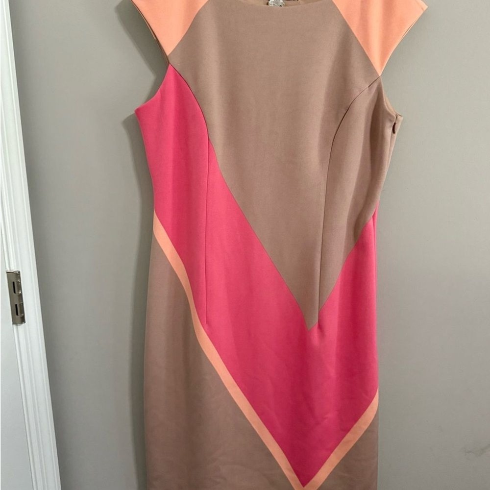 Maggy London Asymmetrical Pink and Tan Dress